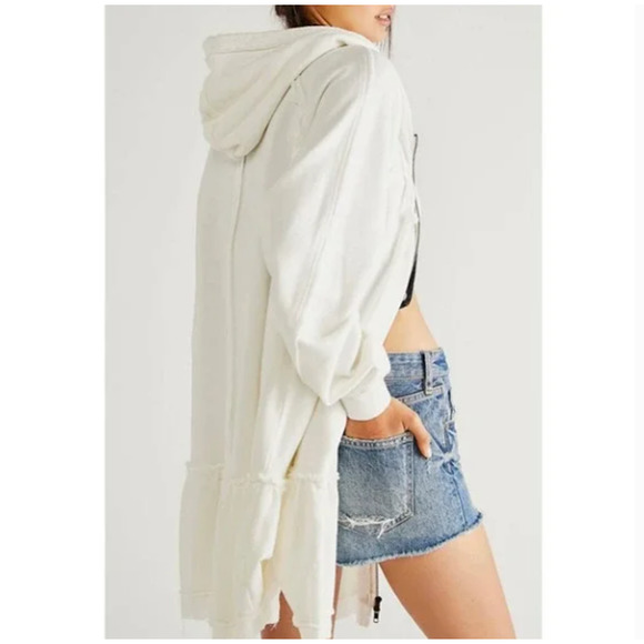 NEW Free People LONG KARA CARDI Full Zip Hoodie Jacket M in White Ecru $128 NWOT - Picture 3 of 11